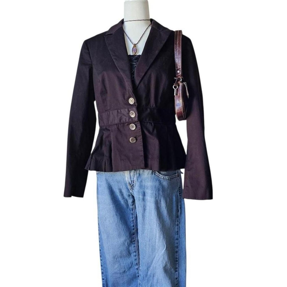 Brown Blazer with Peplum Pleated Waist